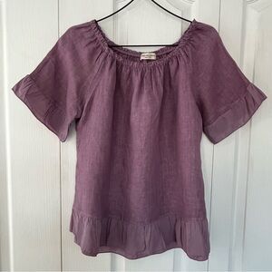 NEW Terzo Millennio 100% Linen Pullover Top Size L Purple Italy Cotton Trim